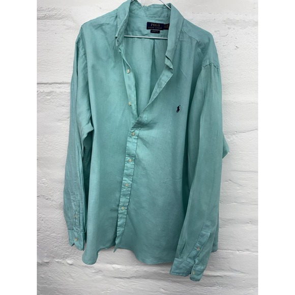 Ralph Lauren men's Teal 100% linen classic fit long sleeve button down size XXL - Picture 4 of 9